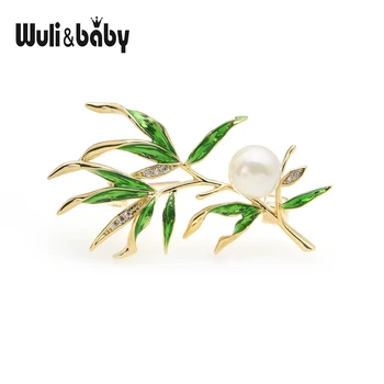 

Wuli&baby Green Bamboo Leaves Enamel Brooches For Women And Men High Quality Brooch Pins Gifts