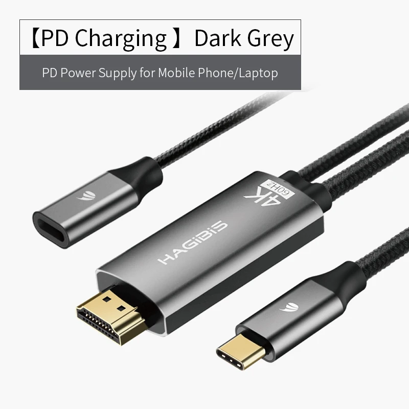 Кабель с разъемами USB C для HDMI type-C для HDMI Thunderbolt 3 для MacBook samsung Galaxy S10/S9 huawei mate 20 P30 Pro iPad Pro - Цвет: PD Power Supply Grey