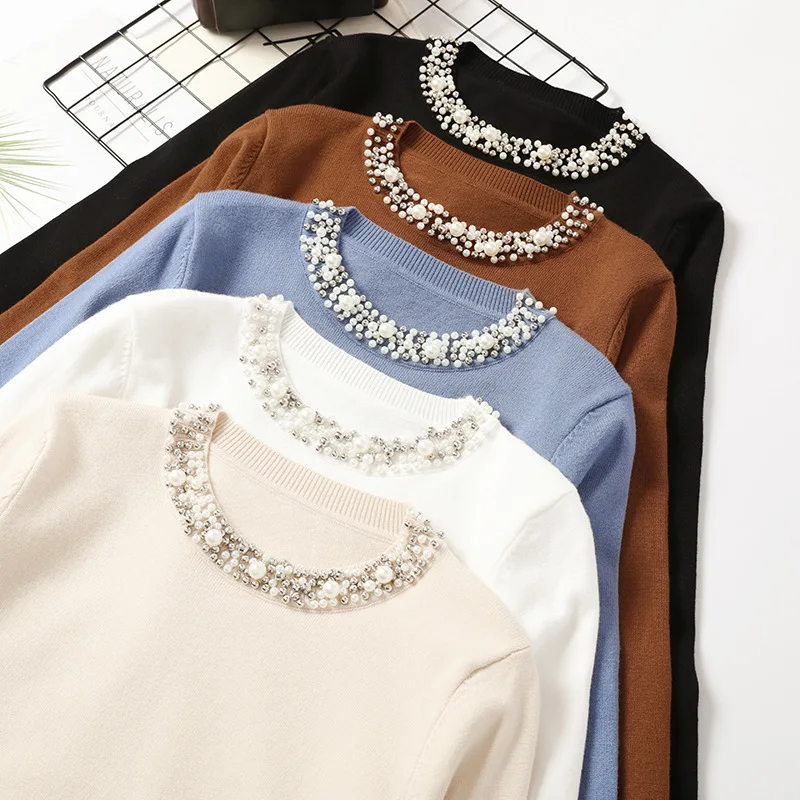 Women's Attractive Pearl Beaded Collar Sweater Variations