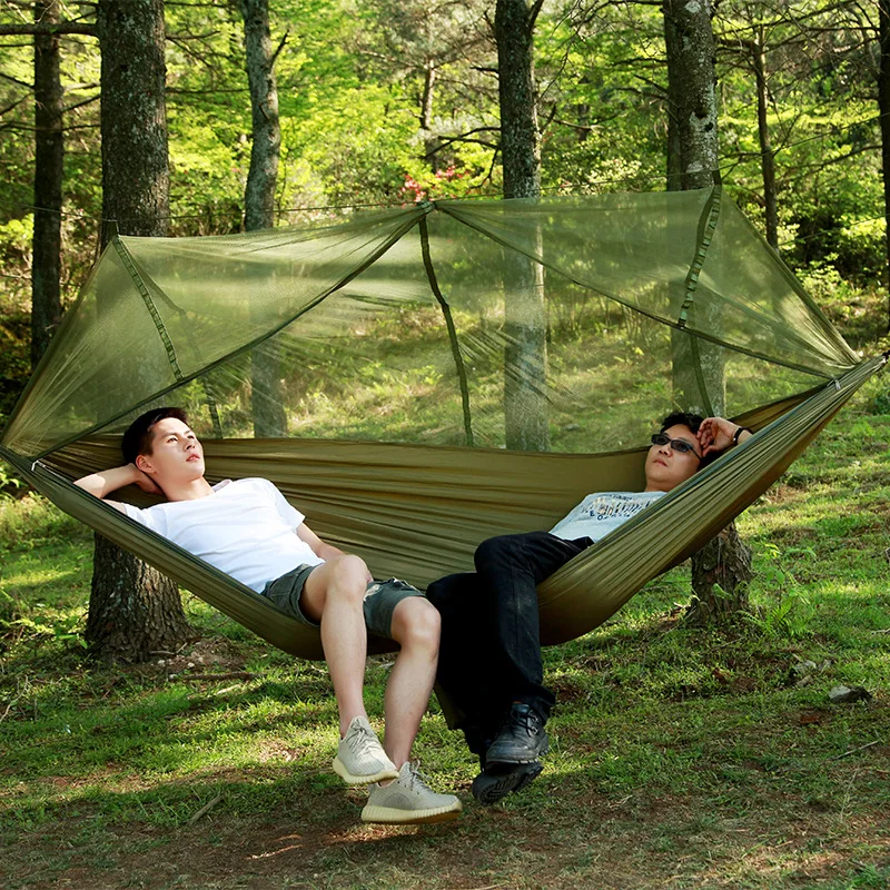 Parachute Cloth Hammock Double Person Portable with Mosquito Net Hammock Camping Travel Hanging Sleeping Bed Hamak Swing Outdoor