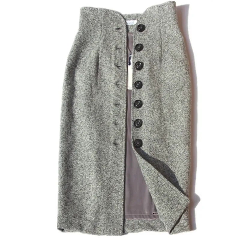 Женская Шерстяная Юбка миди с высокой талией однобортная Осень зима|skirt female|autumn and