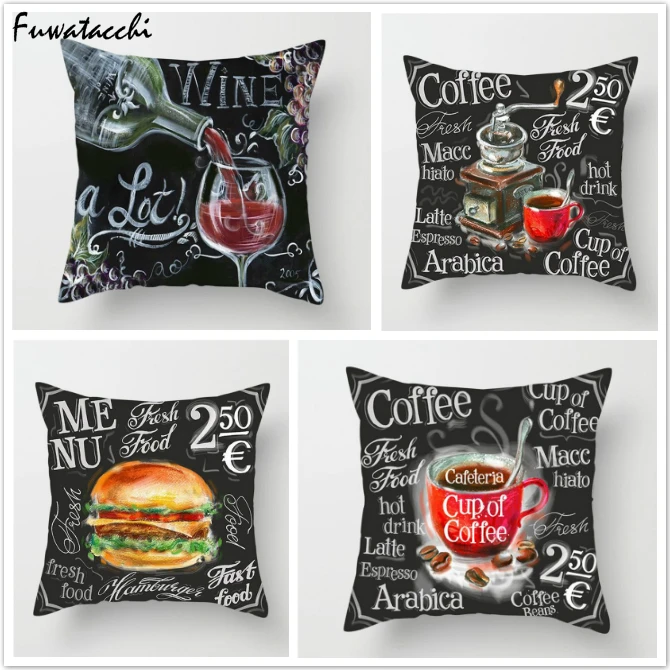 

Fuwatacchi Food series Cushion Cover Coffee Hamberger Wine Pie Juice Pillow Cover for Home Chair Sofa Car Decoration Pillows