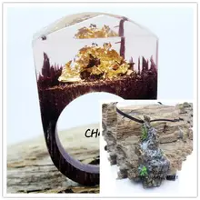 CCOR Handmade Resin Wood Ring And Necklace Limpidity Gold All over the ground Scenery Plant Wonderland R15