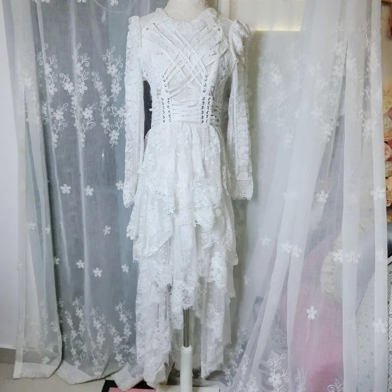 Высокое качество вышивка асимметричное платье из кружева женское Сетчатое лоскутное элегантное Открытое Платье Vestidos Повседневные Вечерние платья