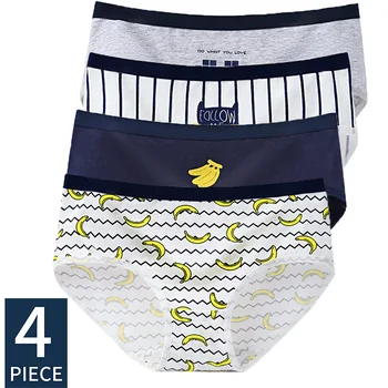 

4Pcs/Lot M-XXL Cotton Panties For Women Underwear Banana Printed Ladies Lingerie Sexy Casual Female Girls Briefs
