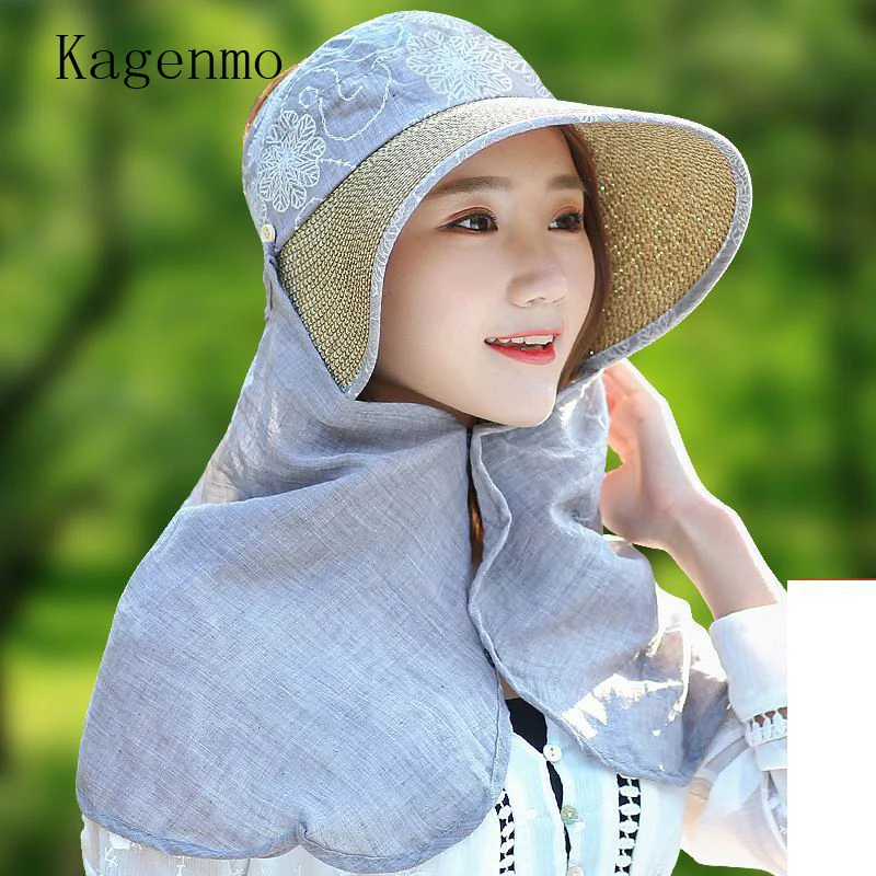 

Face Neck full protection women sun hat outdoor sunscreen female cap hat lady fashion casual big brim sunhat