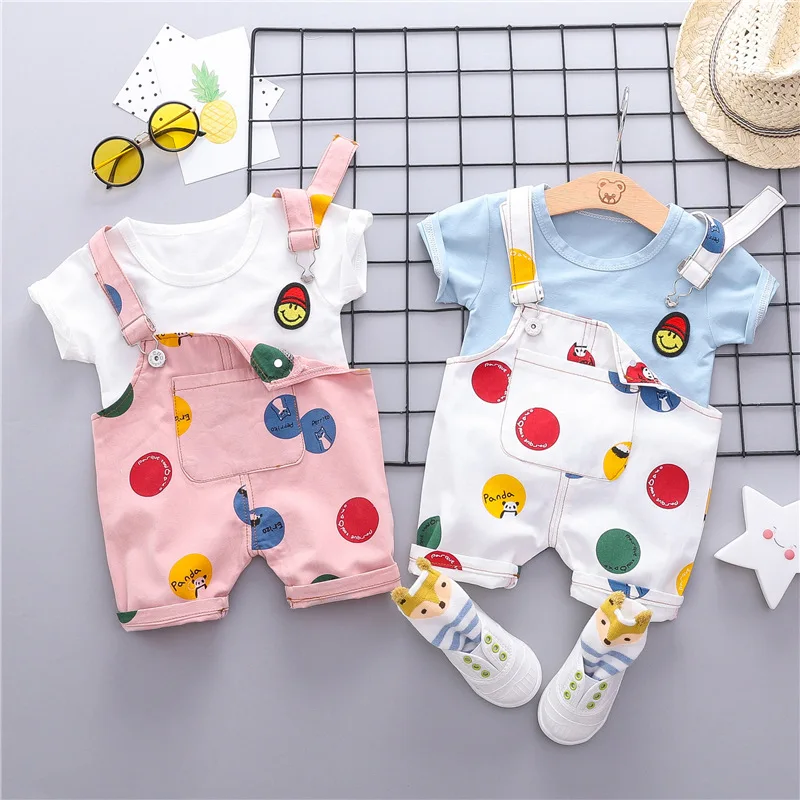 

2019 Baby Girl Han Edition Xia With Babies Two-piece Fashion Printing Tide Suspenders Dress With Short Sleeves