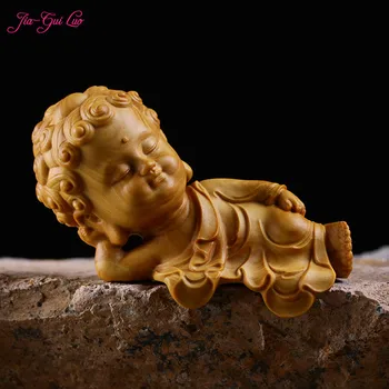 

JIA-GUI LUO Boxwood carving decorative gifts home decorations wooden crafts statues Souvenir Reclining Buddha A021