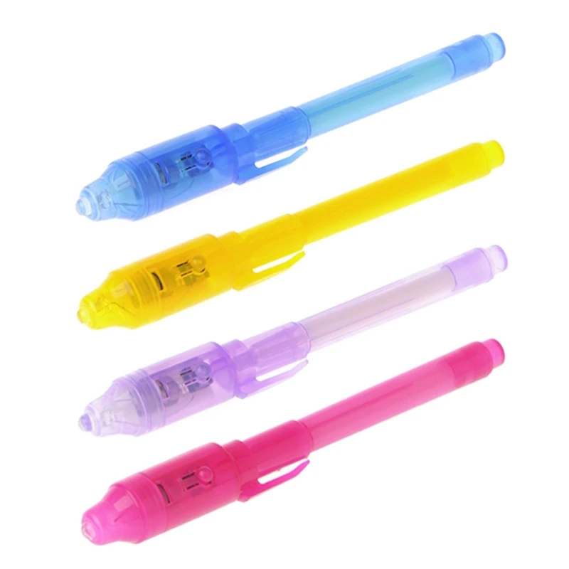 4Pcs/set Invisible Ink Pen Built in UV Light Magic Marker For Pen Safety To Use(pink+purple+yellow+blue