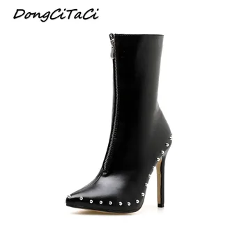 

DongCiTaCi Women Ankle Boots for Women Shoes Woman Fashion Rivets Wedding Party High Heel Pumps Female Star Booties Botas Mujer