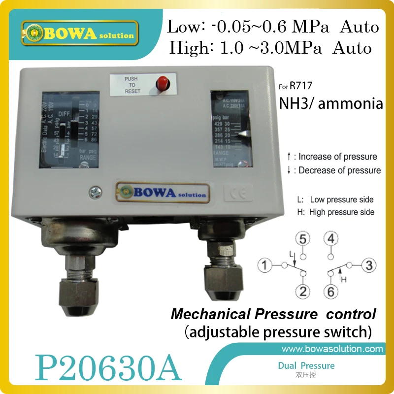 R717(Ammonia/NH3) Pressure switches protects against excessively low