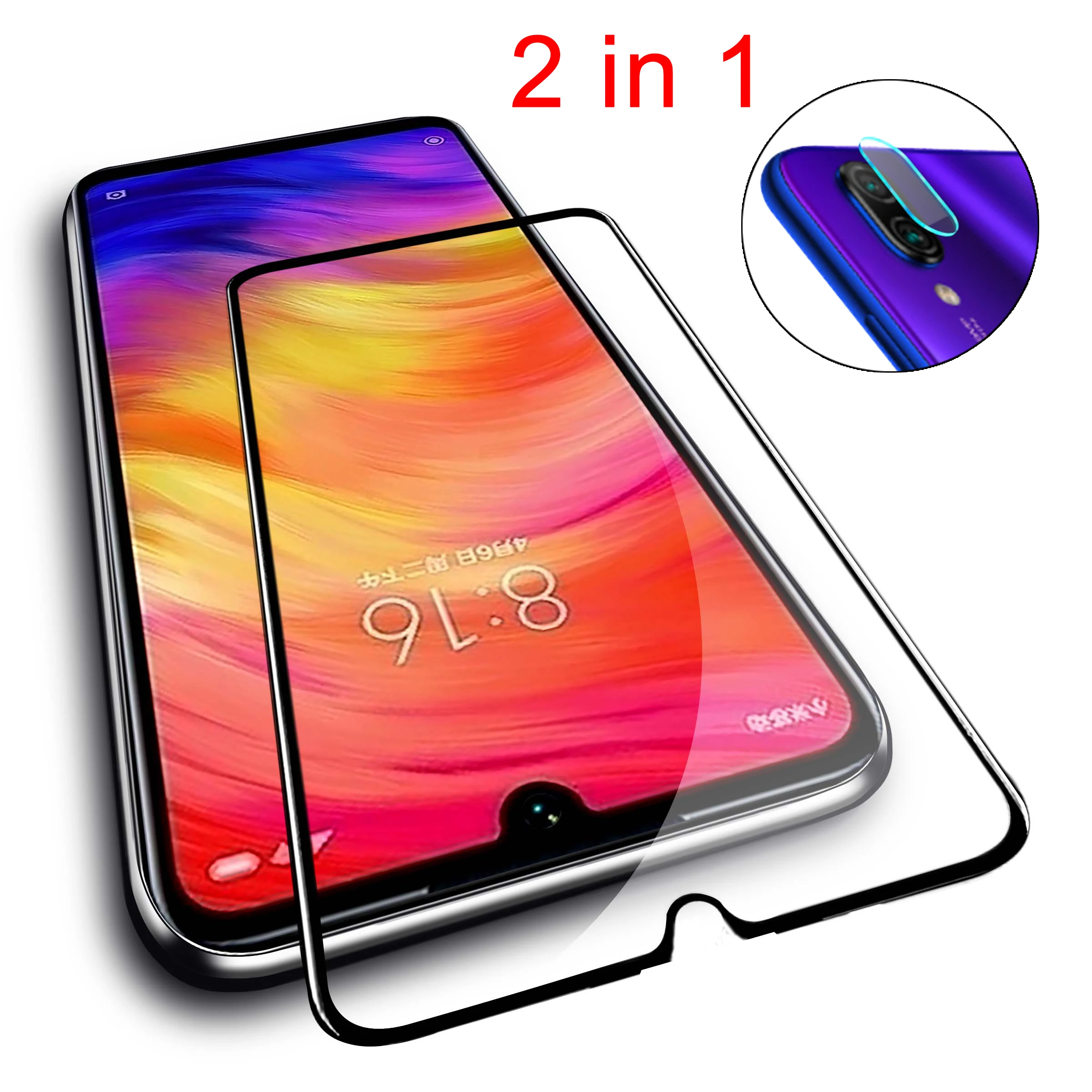 2 в 1 закаленное стекло для Xiaomi Redmi Note 7 9 8 9s объектив камеры защитное на note Pro HD