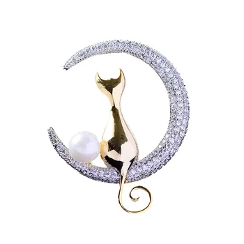 

Cute Plating Two-color Cubic Zircon Animal Small Cat Brooch Pin Student Clothing Accessories Female Brooch 4687