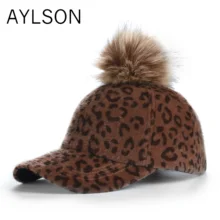 Полный женские леопардовые туфли на хвостик бейсбольная кепка на осень-зиму искусственный меховой помпон Кепка Панама женская солнцезащитная Кепка на открытом воздухе