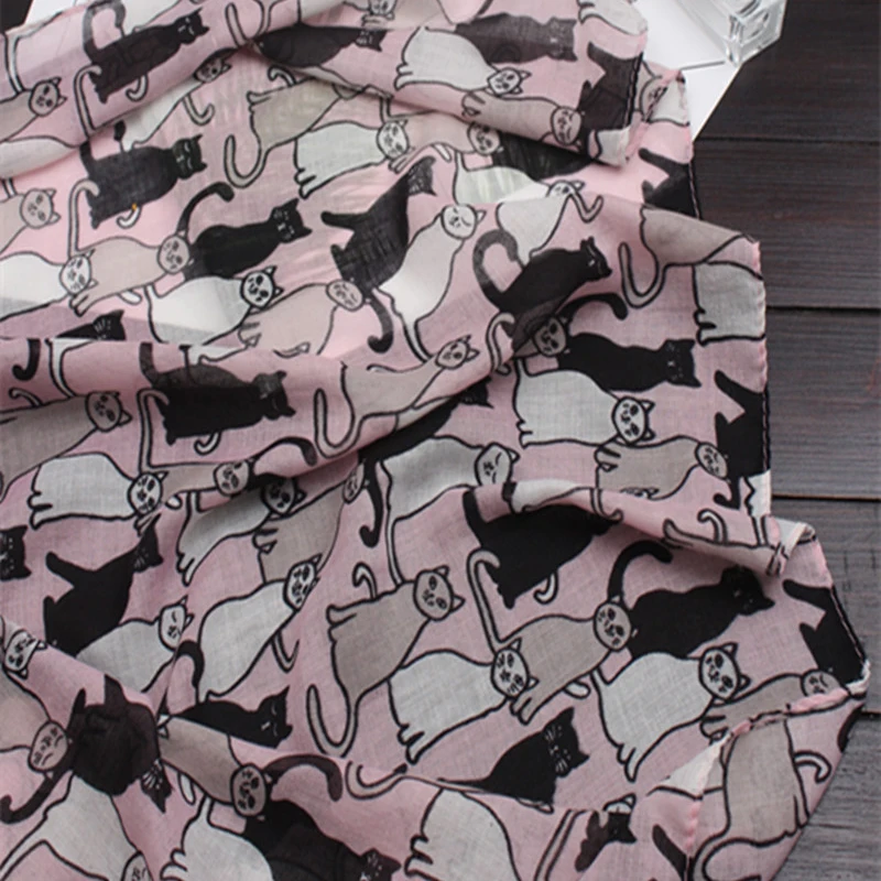Marte& Joven хлопковый шарф с принтом кота из мультфильма, шали для женщин, модные, большие размеры, весенне-осенние, розовые, пашмины, палантины, хиджаб