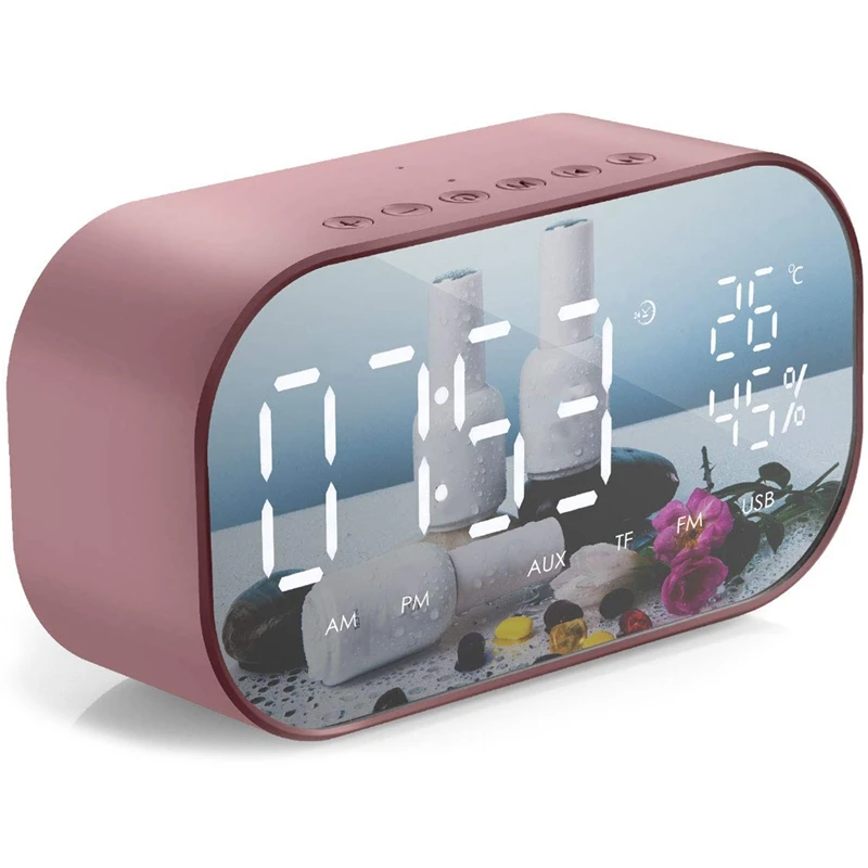 

Alarm Clock Radio,Wireless Bluetooth Speaker,Usb Charger,Tf Card Play, Thermometer, Large Mirror Led Dimmable Display Aux-In F