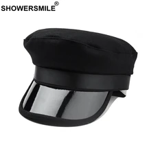 SHOWERSMILE бренд, женские шапки в стиле милитари, черная твидовая Кепка на плоской подошве, Женская однотонная Повседневная Кепка, Женская осенне-зимняя Кепка в армейском стиле