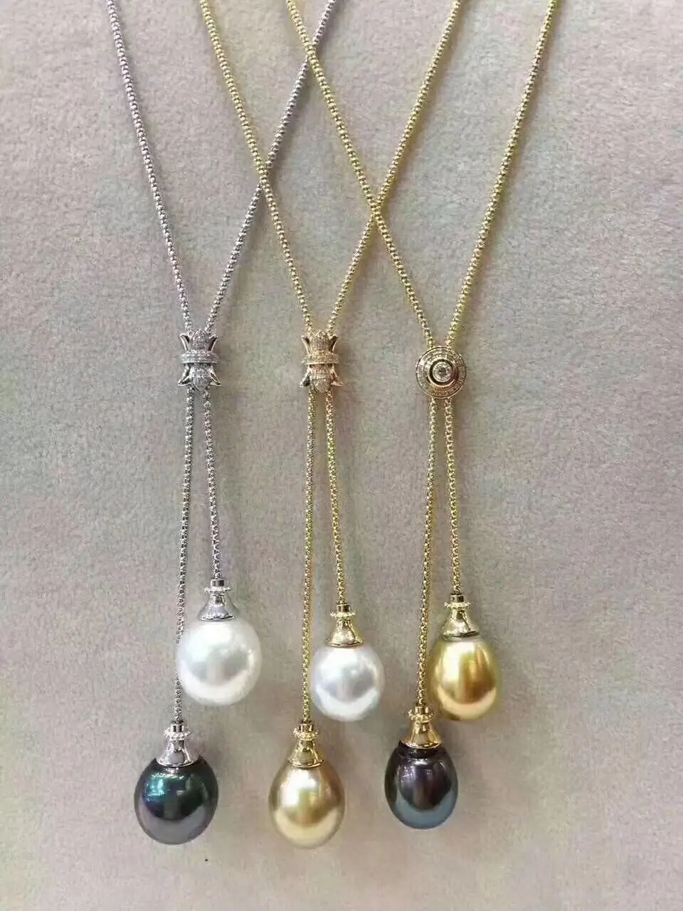 

three 11-12mmAAA south sea multicolor pearl necklaces