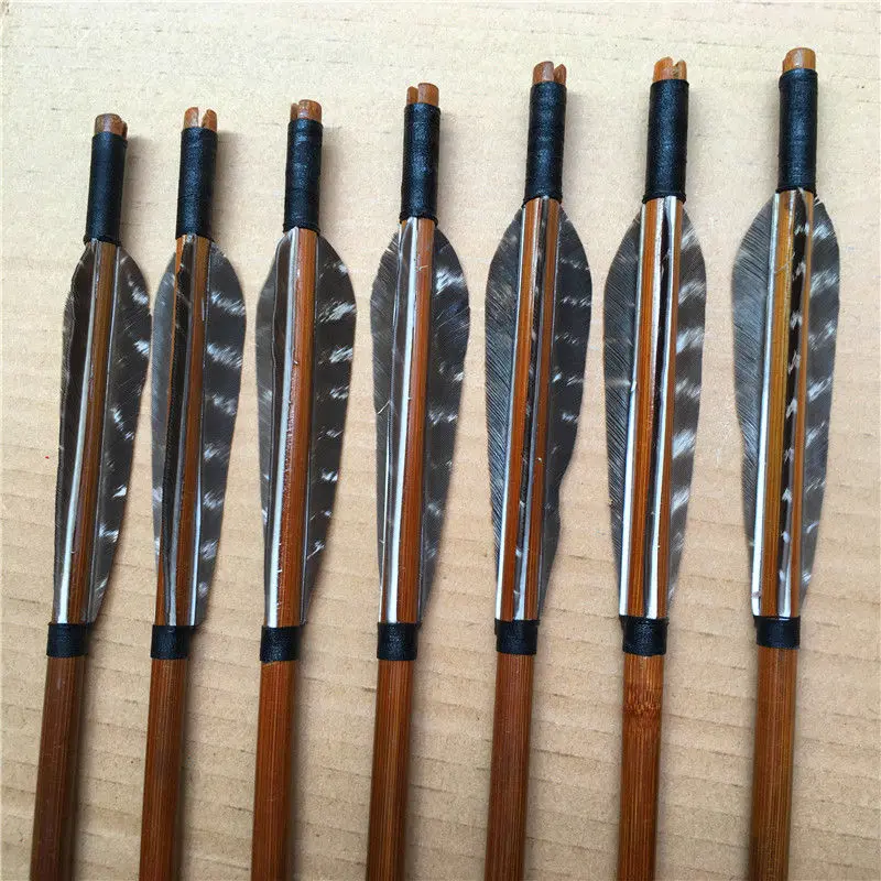 

12pcs traditional bamboo arrows feathers for recurve bow hunting and archery