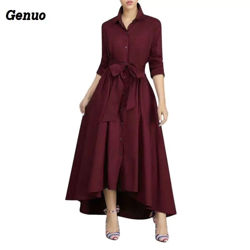 

Autumn Winter Elegant Long Dress Women Bandage A-Line Party Dress Front Button Party Dress Robe Femme OL Office Formal Vestidos