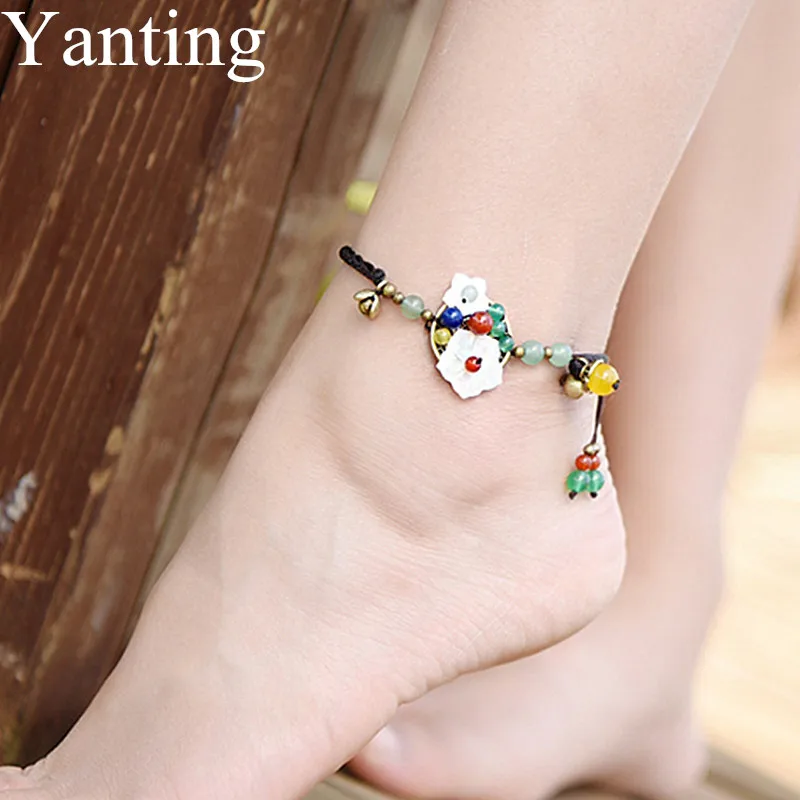 

Yanting Shell Flower Anklets For Women Ethnic Handmade Foot Jewelry Aventurine Foot Chains Vintage Anklet Women Female 003