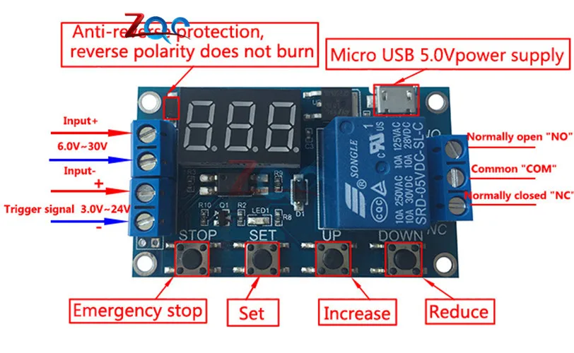 WS16 DC 6-30 в Поддержка Micro USB 5 В светодиодный дисплей Автоматизация таймер задержки цикла контроль выключения реле времени задержки 6 в 9 в 12 В 24 В