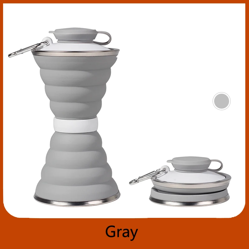500 мл дорожная чашка из нержавеющей стали силиконовые выдвижные складывающиеся чашки телескопические складные кофейные чашки для спорта на открытом воздухе складная кружка кружка складная - Цвет: Gray