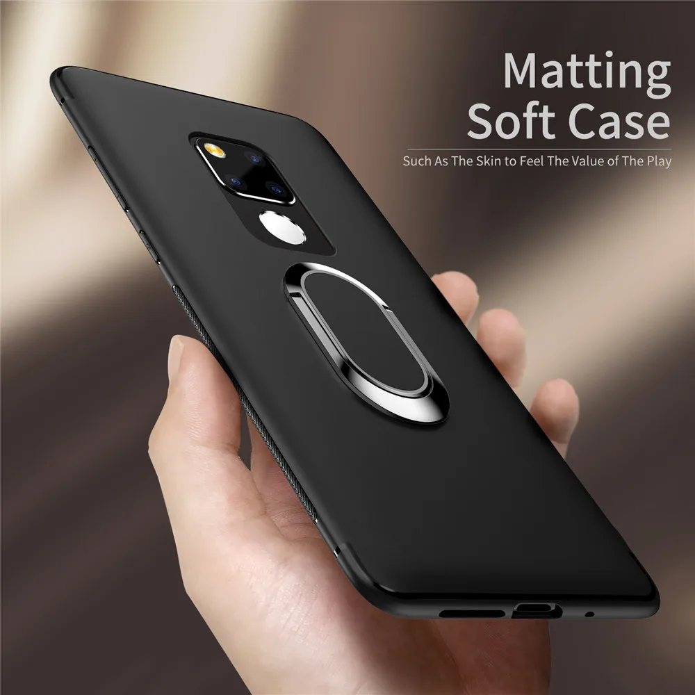 

Luxury Silicone Case for Huawei Mate 20 Pro Lite Cover With Magnet Metal Ring Holder Stand Soft TPU Case for Huawei Mate 20