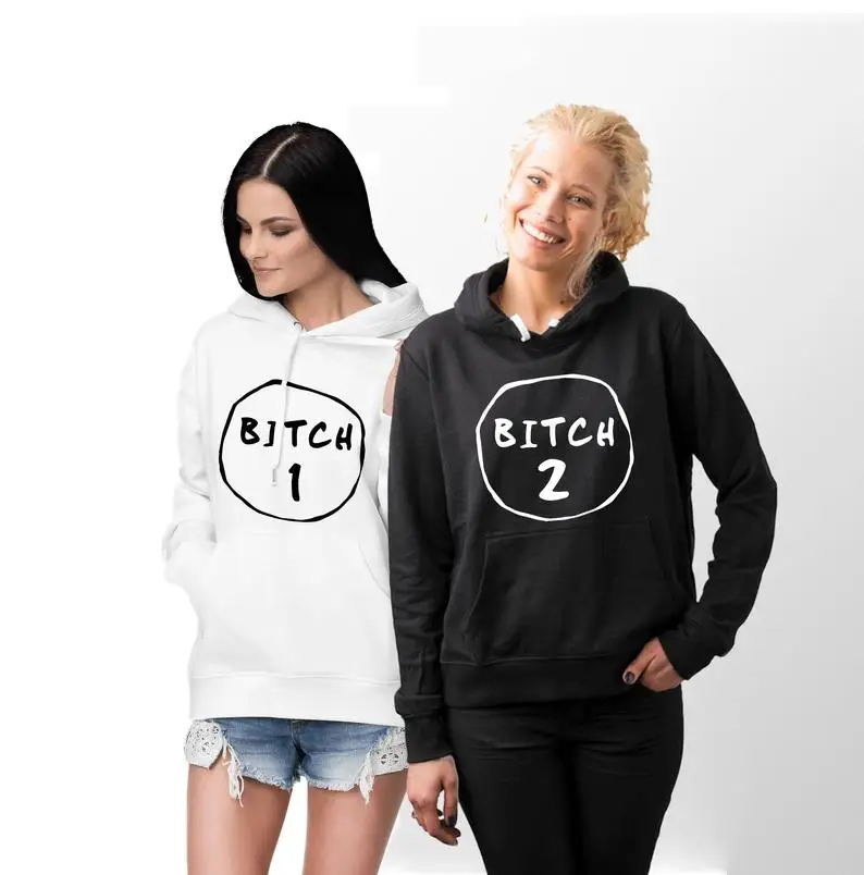 Skuggnas Bitch 1 Bitch 2 толстовки с капюшоном лучшие друзья толстовки BFF подходящая Толстовка Bitch толстовки подарок для BFF подарок для лучшего друга Прямая поставка