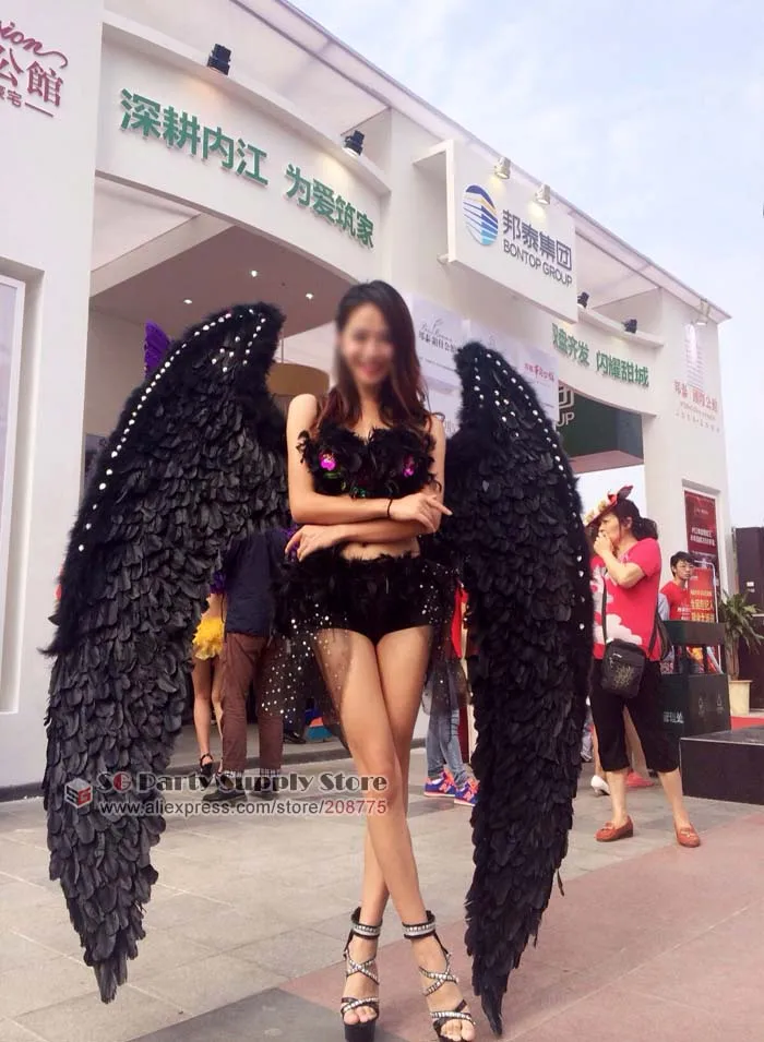 Us 18308 8 Offadults Black Devil Feather Wings For Model Stage Show Catwalk Models Game Shooting Party Props Angel Wings Ems Free Shipping In