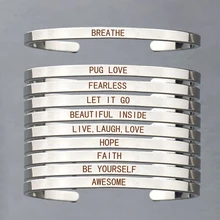 Модный Серебряный Браслет-манжета из нержавеющей стали для женщин и мужчин, браслет на запястье с гравировкой букв, вдохновляющий браслет