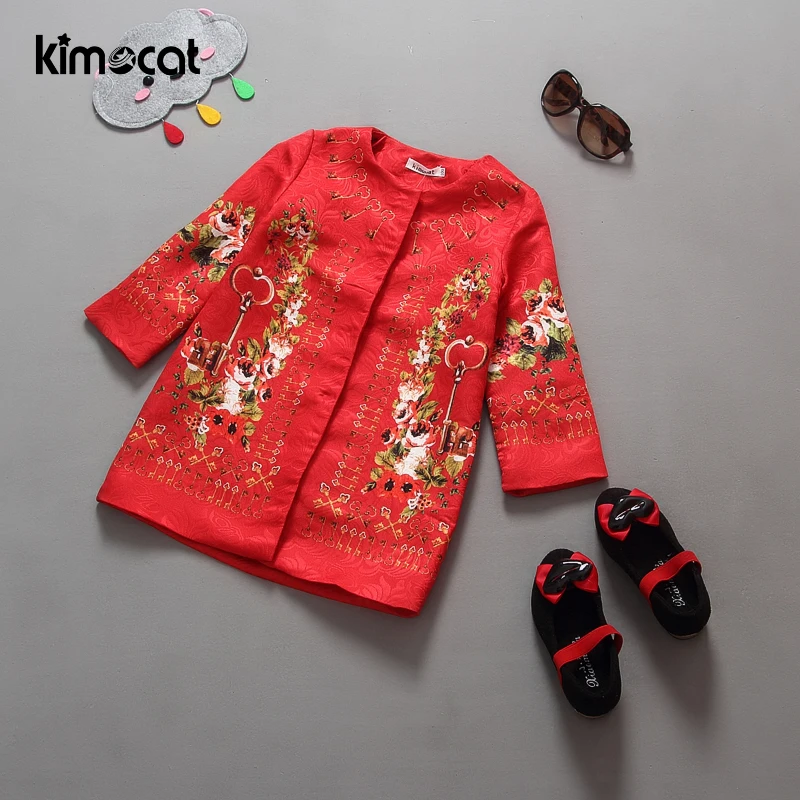 

Kimocat Winter Baby Girl Clothes Flower Embroidery Outerwear Coat Children Coat Kids Windbreaker Clothing Red Festive Christmas
