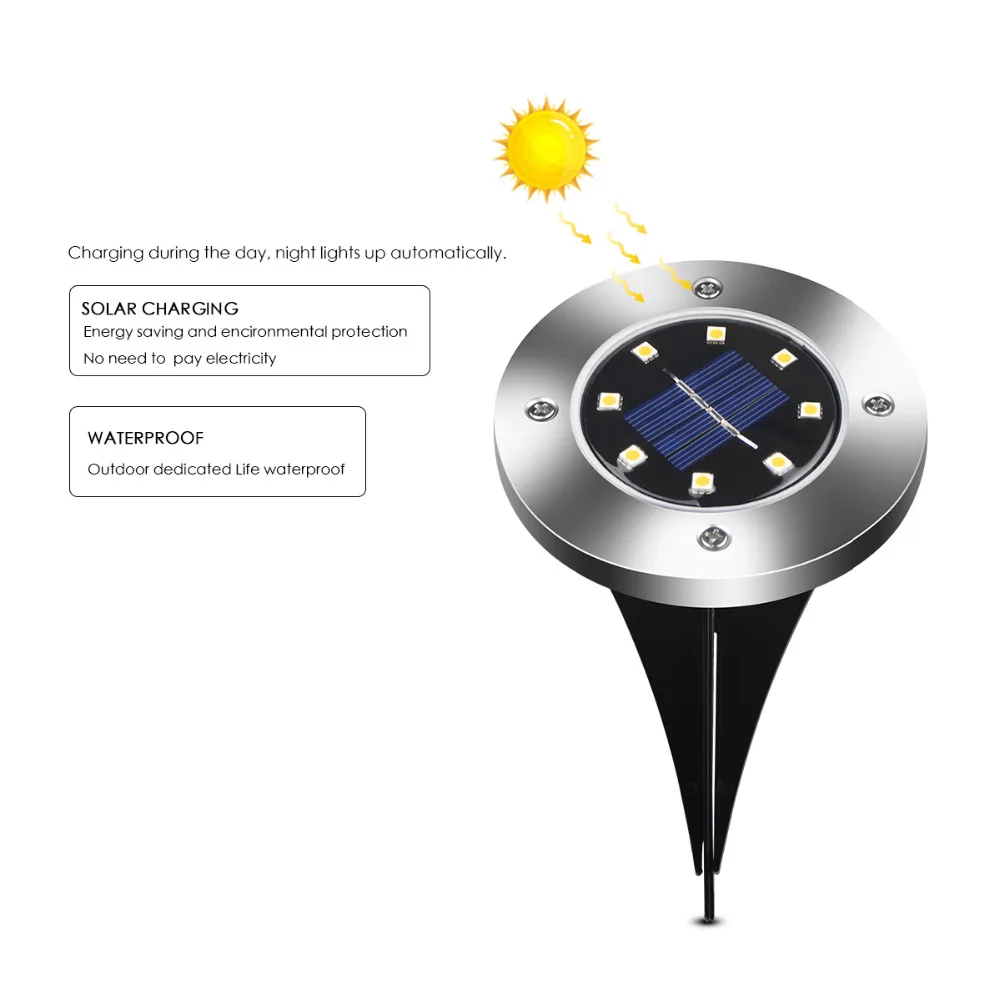 

Solar Ground Light Powered Garden Landscape Lawn Lamp 8 LEDs Buried Outdoor Road Light Staircases Light Covers with Light Sensor