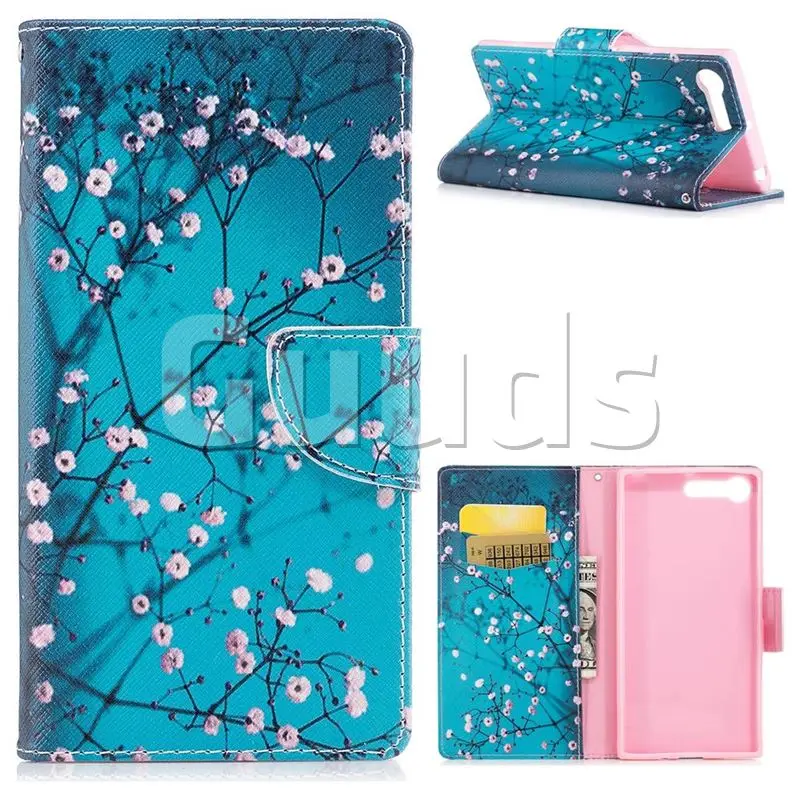 Blue Plum Leather Wallet Case for Sony Xperia X1