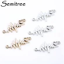 10pcs 33mm Heart Flash Shape Bracelet Connector ECG Link Pendant Charms for DIY Handmade Crafts Jewelry Making Findings Supplies
