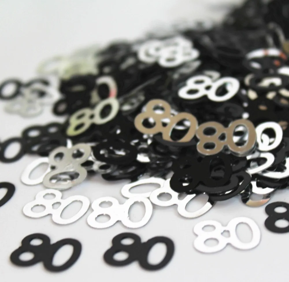

Grandfather Grandma Age 80th happy birthday party decoration Table Scatter kits BLACK PINK SILVER 80 CONFETTI PARTY DECORATIONS