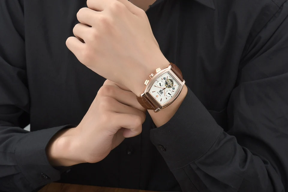 TEVISE Tourbillon Watch Men Date Calendar Self Wind Automatic Mechanical Watches Leather Men Watch Fashion Waterproof Male Clock (10)