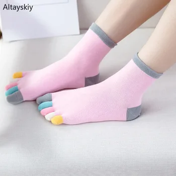 

Socks Women Cotton Five Toes Rainbow Color Patchwork Sock Female Breathable Deodorant Korean Style Students Stylish Fit Couple