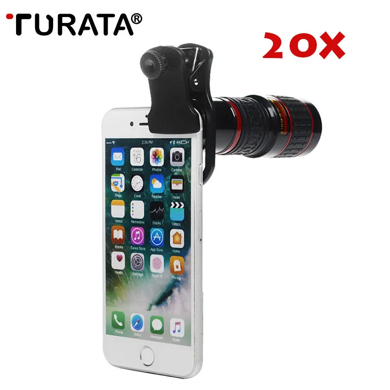 TURATA 20X Clip on Optical Zoom Telescope Camera Lens for Universal Mobile Cell Phone Smartphone Lente Para Celular |
