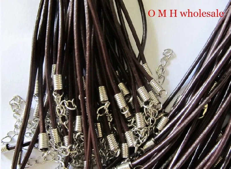 OMH wholesale! 50pcs 2mm real leather black necklace cord with lobs 46cm OMH179 Jewelry Findings