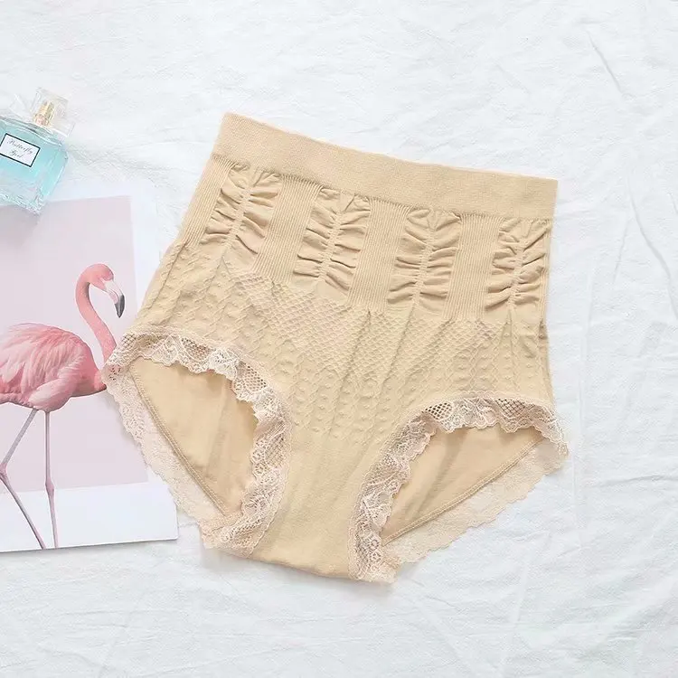 Plus Size High Waist Panties Women Stretched Slim Lace Briefs Casual Breathable Underwear Female 3XL KKFY2491