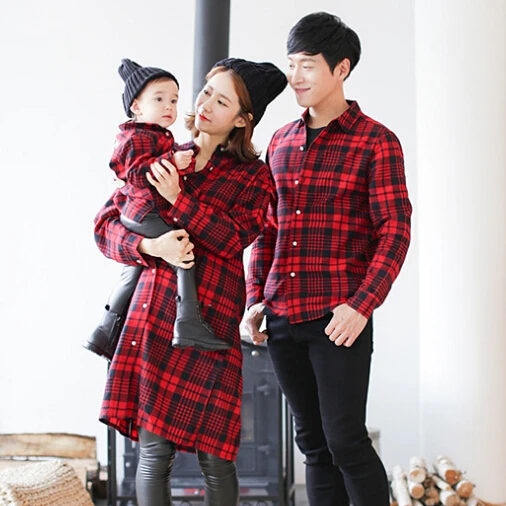 matching plaid shirts for mom and son