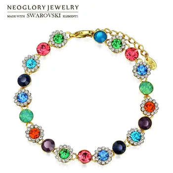 

Neoglory Crystal & Rhinestone Charm Bracelet Colorful Flower Beads Elegant Lady Bangle Embellished With Crystals From Swarovski