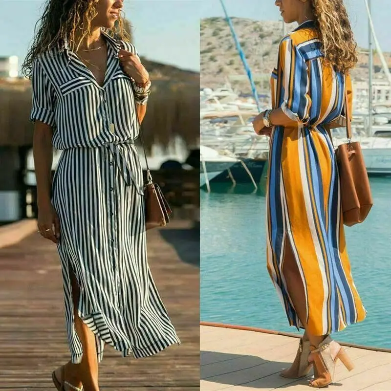

Dress Long Sundress Boho Maxi Party Summer Beach US Dresses Evening Stripe Women