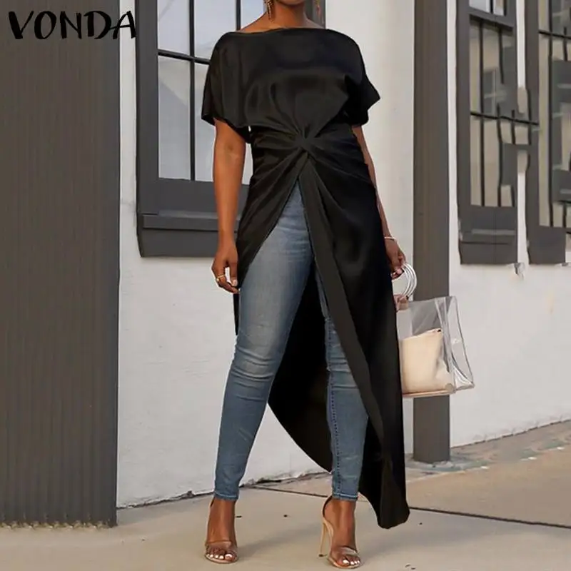 

VONDA Oversized Women Blouse Casual Loose Split Hem Asymmetrical Blouse Summer Tops Sexy Party Long Shirts Female OL Blusa Tunic