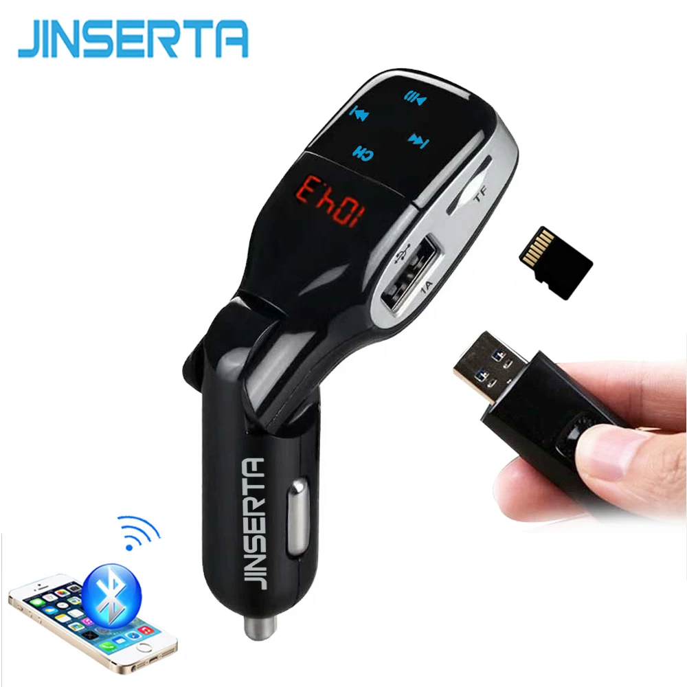 

JINSERTA Bluetooth Car Kit FM Transmitter Wireless Audio Adapter FM Modulator Handsfree AUX TF USB Music MP3 Player 2USB Charger