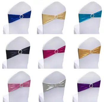 

200pcs Metallic Gold Silver Spandex Lycra Chair Sashes Bands Royal Blue Purple Pink Chair Cover Sash Wedding Party Deco SN1639