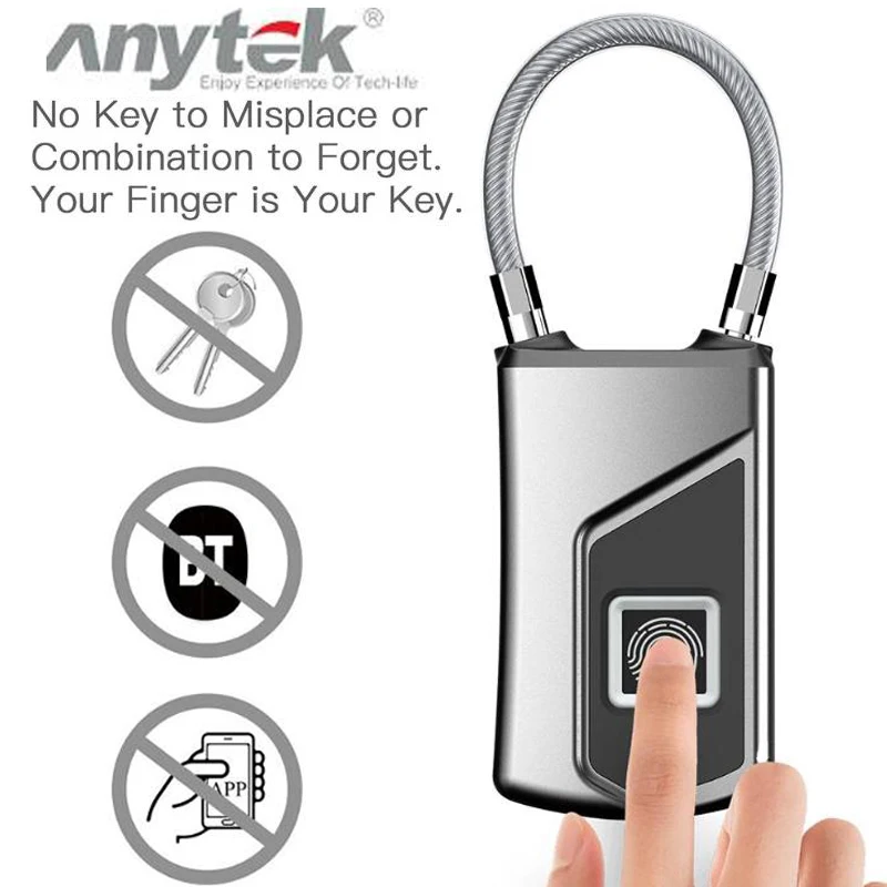 

Anytek L1 Multifunctional Smart Keyless Fingerprint Lock IP66 Waterproof Anti-theft Door Suitcase Padlock for Car Motorcycles