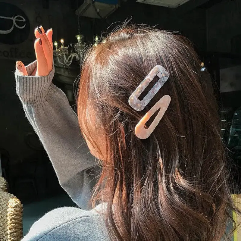 Women Girls Side Hair Clip Hollow Geometric Water Drop Shape Hairpins Hairgrips Marble Textured Printed Hair Accessories