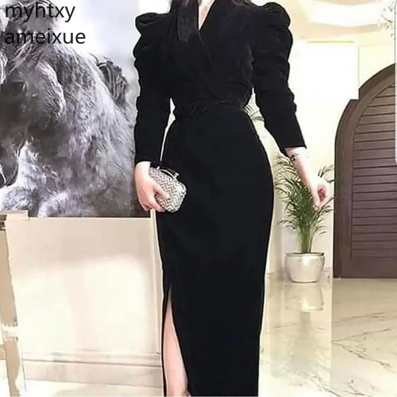 

Hot New Arrival Velvet Black Plus Size Evening Dresses 2019 Party Gown Dress Vestido De Fiesta Largos Noche Robe Soiree Dubai